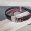 Bracelet homme 12 mm en cuir plat bordeaux et noir et sa croix