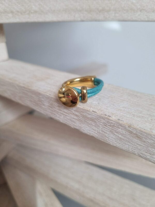 2BA1SC Bague femme en cuir rond 2 mm et demi anneau doré