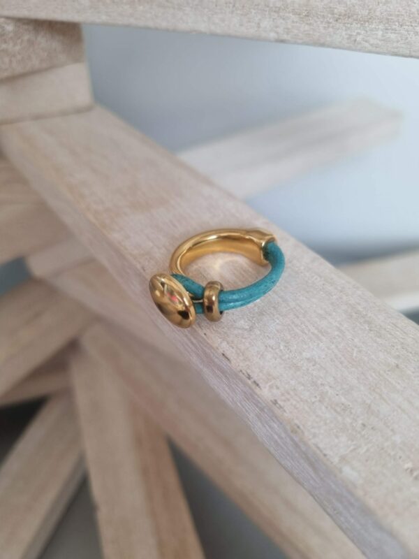 2BA1SCA Bague femme en cuir rond 2 mm et demi anneau doré