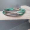 Bracelet femme cuir rond et tubes acier