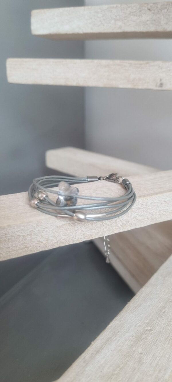 Bracelet femme 5 cuirs fins gris