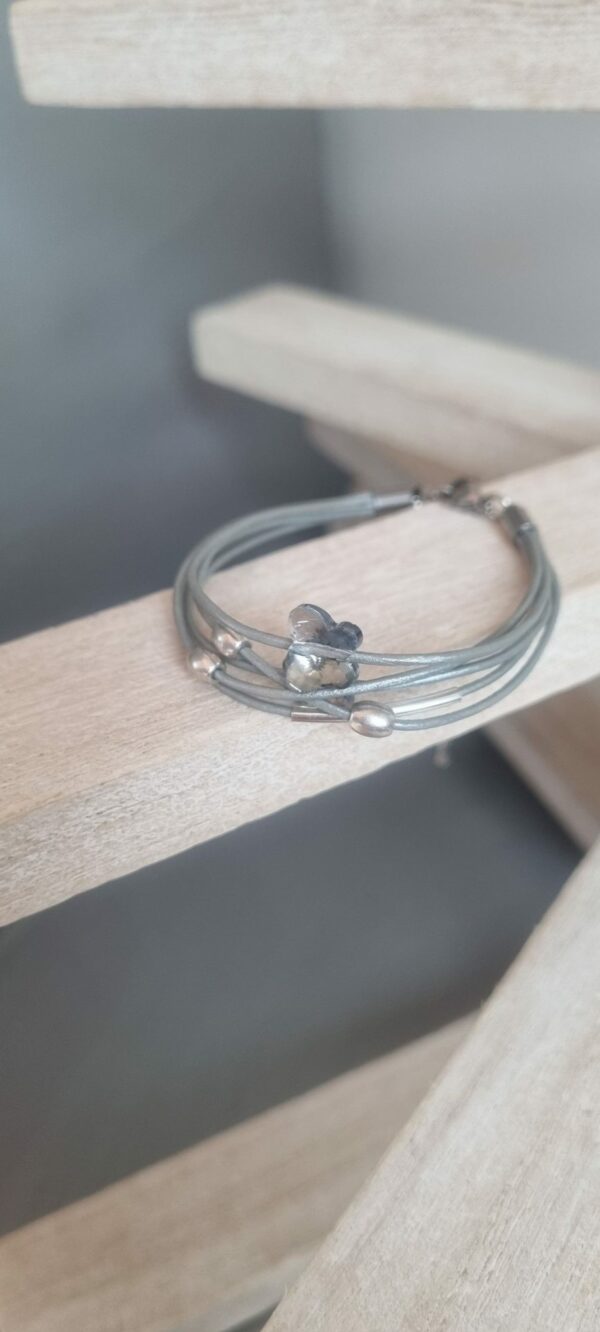 Bracelet femme 5 cuirs fins gris