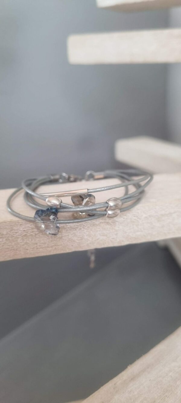 Bracelet femme 5 cuirs fins gris