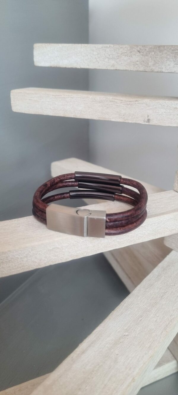 Bracelet homme cuir rond marron