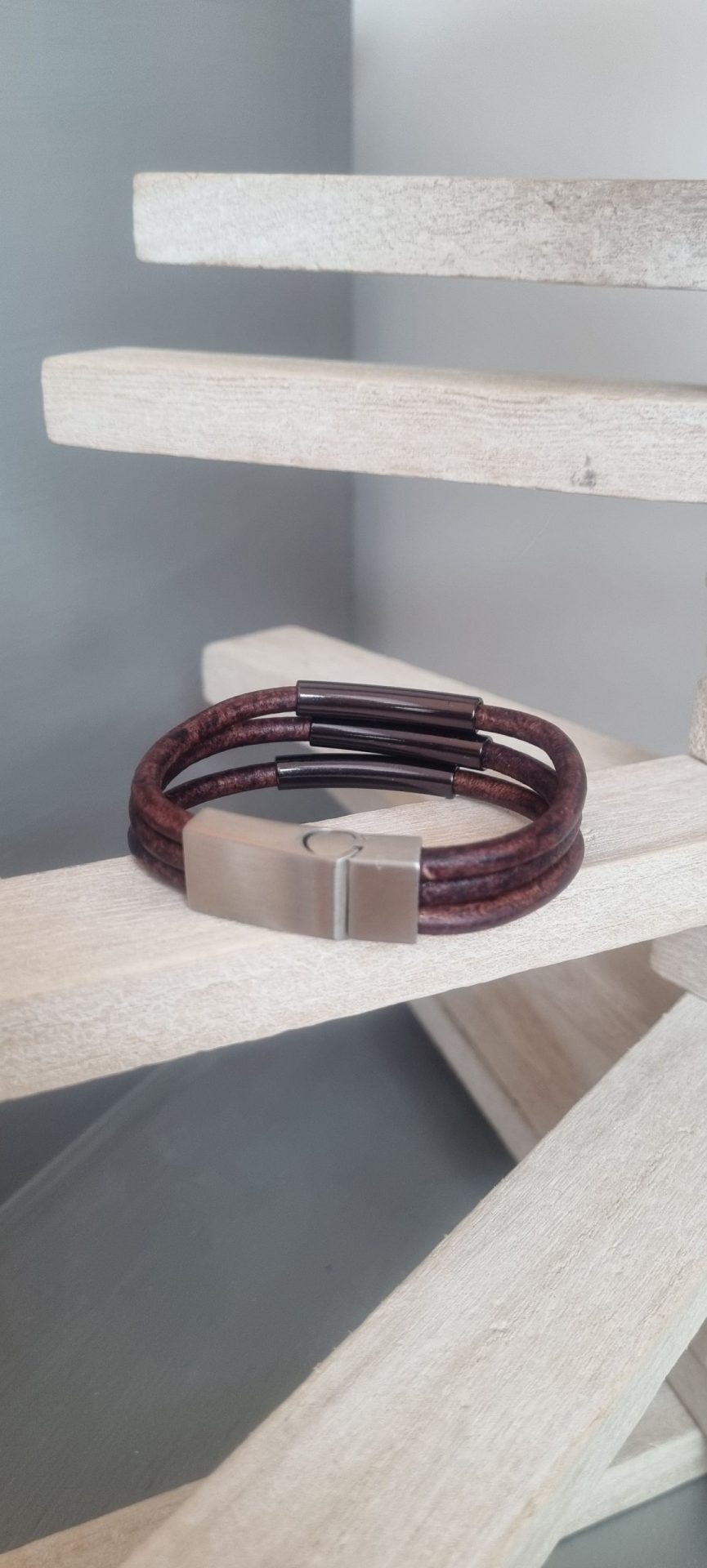 Bracelet homme cuir rond marron