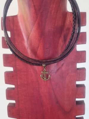 Collier homme trois cuirs ronds marron