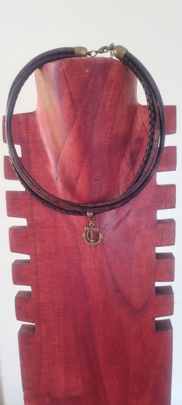 Collier homme trois cuirs ronds marron