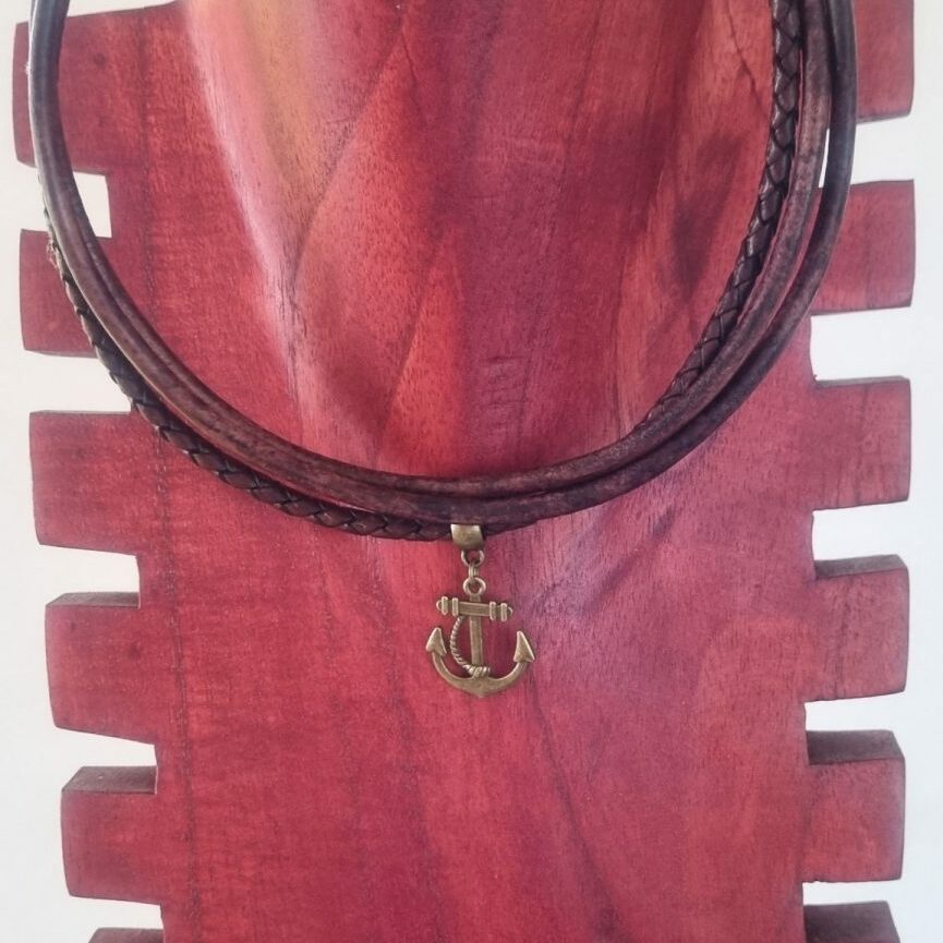 Collier homme trois cuirs ronds marron