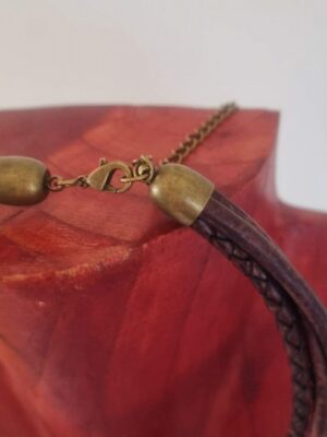 Collier unisexe, trois cuirs ronds marron – Image 4