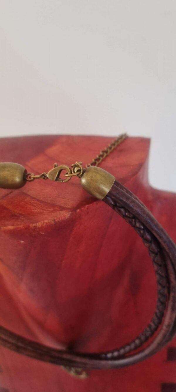 Collier unisexe, trois cuirs ronds marron