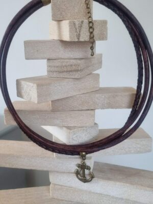 Collier unisexe, trois cuirs ronds marron – Image 2