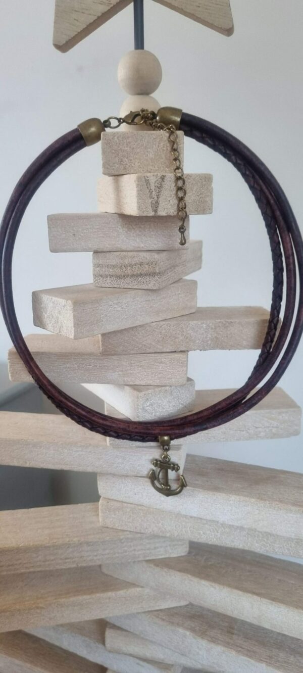 Collier unisexe, trois cuirs ronds marron
