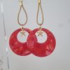 Boucles d'oreille acétate rond orange rouge et étoile dorée, cuir doré