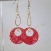 Boucles d'oreille acétate rond orange rouge et étoile dorée, cuir doré