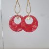 Boucles d'oreille acétate rond orange rouge et étoile dorée, cuir doré