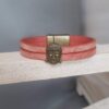 Bracelet femme cuir rouge corail et bouddha bronze