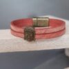 Bracelet femme cuir rouge corail et bouddha bronze