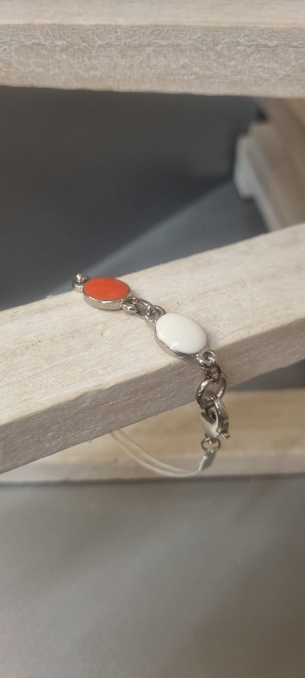 Bracelet cuir rond doré métallisé et passant en résine orangé et beige