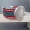 Manchette femme 20 mm en cuir gris et rouge passant en zamak argenté