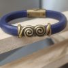 Bracelet homme en cuir regaliz bleu violet et passant bronze