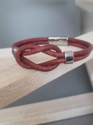 Bracelet homme en cuir rond 4 mm vieux rouge et signe infini