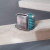 Bague cuir rond turquoise et passant 20mm argenté