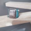 Bague cuir rond turquoise et passant 20mm argenté