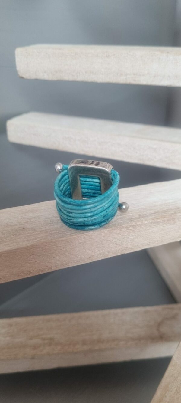 Bague cuir rond turquoise et passant 20mm argenté