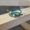 Bague femme en cuir 2mm turquoise et perles bronzes