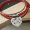 Bracelet femme double tour cuir rouge et gris avec coeur