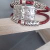 Bracelet cuir tressé rouge et passants argentés