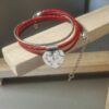 Bracelet femme double tour cuir rouge et gris avec coeur