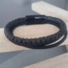 Bracelet homme cuir rond tressé vert foncé et cuir noir carré foncé