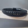 Bracelet homme cuir rond tressé vert foncé et cuir noir carré foncé