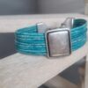 Bracelet cuir rond turquoise et son passant argenté