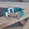 Bracelet cuir rond turquoise et son passant argenté