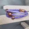 Bracelet femme en cuir rond mauve et perles en cuivre