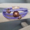Bracelet femme en cuir rond mauve et perles en cuivre