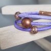 Bracelet femme en cuir rond mauve et perles en cuivre