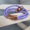 Bracelet femme en cuir rond mauve et perles en cuivre