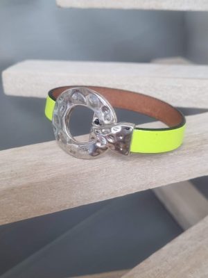Bracelet femme jaune fluo, fermoir toggle argenté