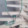 Parure collier et bracelet cuir rond vert et ses passants argentés