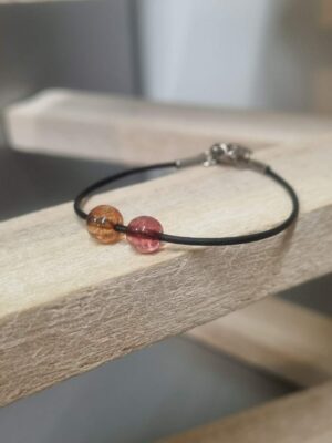 Bracelet enfant, ado en cuir rond et perles en verre