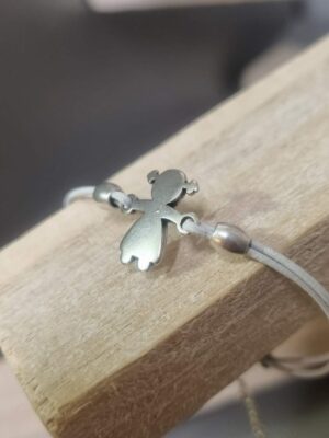 Bracelet enfant en cuir blanc et fillette argentée