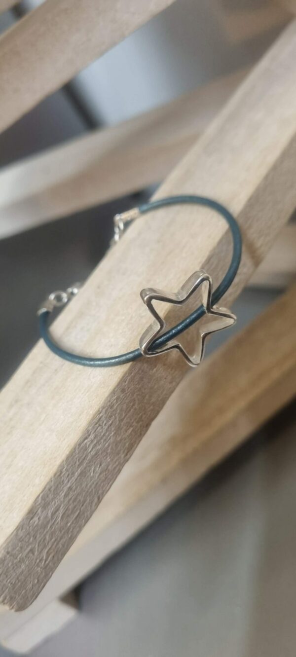 Bracelet femme, ado en cuir rond bleu et étoile argentée
