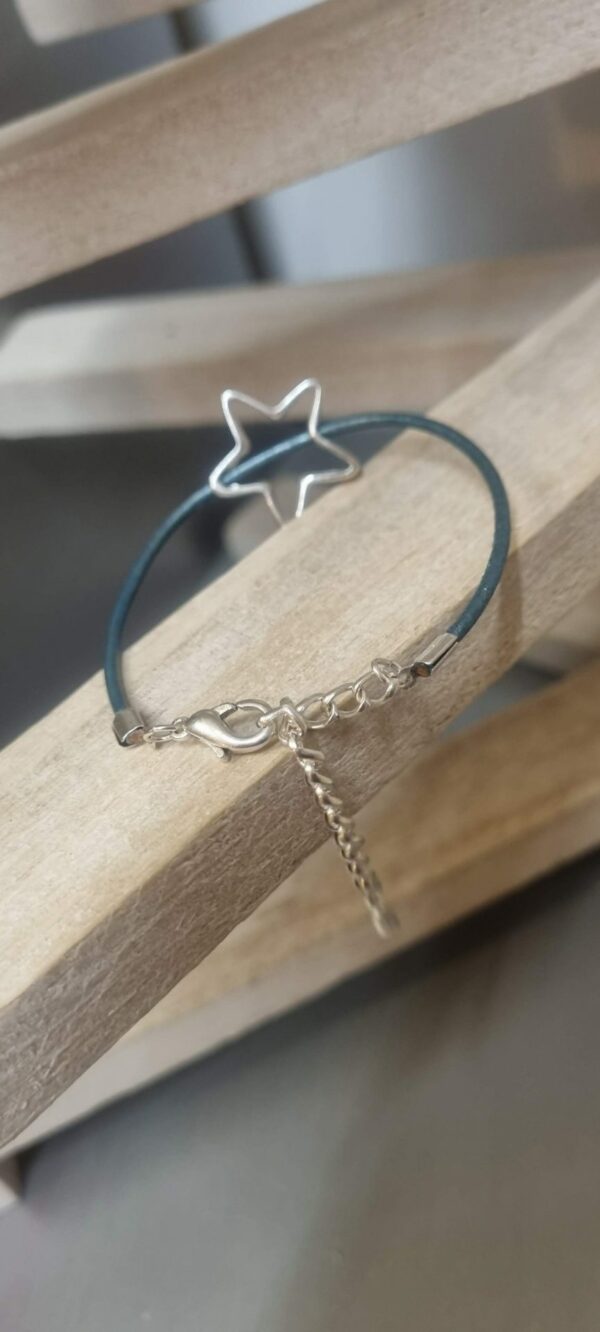 Bracelet femme, ado en cuir rond bleu et étoile argentée