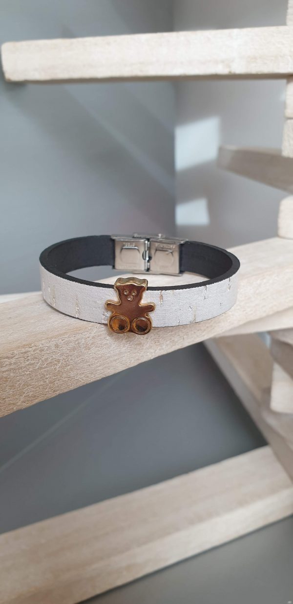 Bracelet enfant en liège et ours doré clair