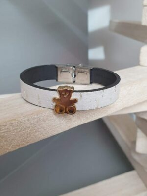 Bracelet enfant en liège et ours doré clair