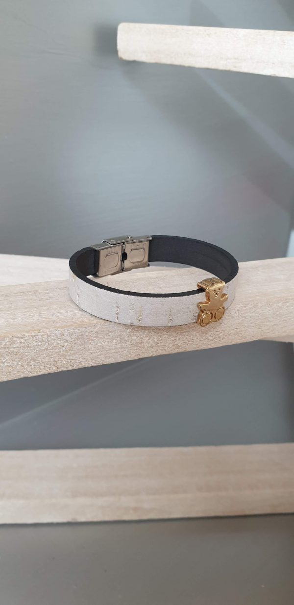 Bracelet enfant en liège et ours doré clair