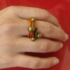 Bague femme en cuir rond orange et ses deux breloques